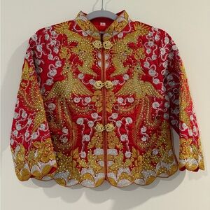 Elegant Shiny Red Embroidered Phoenix Qun Kwa or Qun Kua for Weddings (Set)